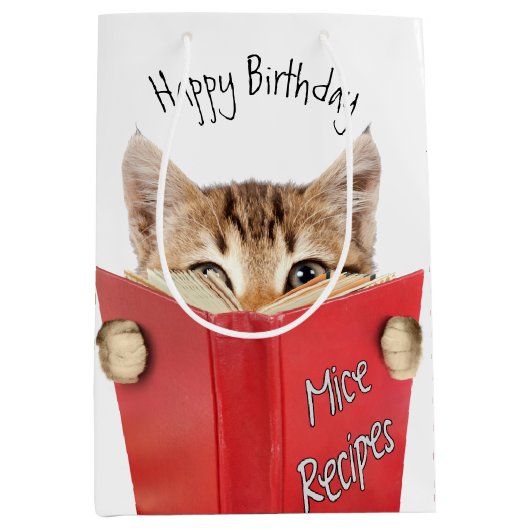 Cat Reading Red Book Mittlere Geschenktüte (Vorderseite)