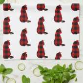 Cat Red Kariert Pattern Geschirrtuch (Gefaltet)