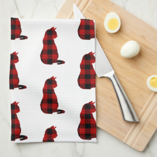 Cat Red Kariert Pattern Geschirrtuch