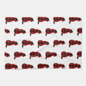 Cat Red Kariert Pattern Geschirrtuch (Horizontal)