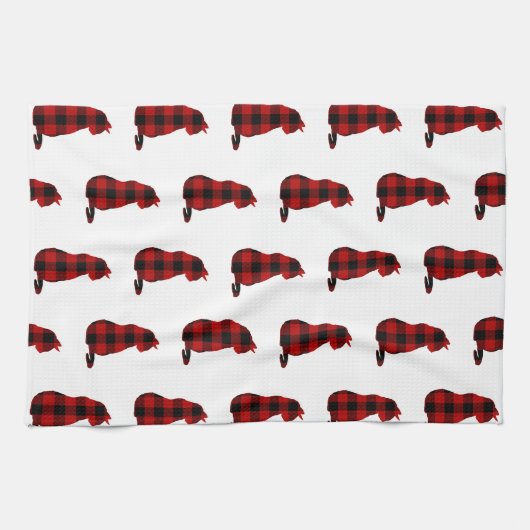 Cat Red Kariert Pattern Geschirrtuch (Horizontal)