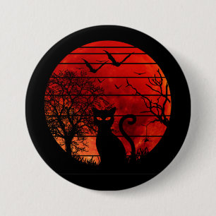 CAT RED MOON NACHT SCHWARZE KATZEN LOVER BUTTON