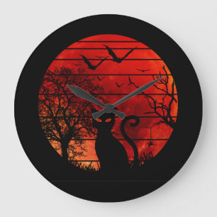 CAT RED MOON NACHT SCHWARZE KATZEN LOVER GROßE WANDUHR