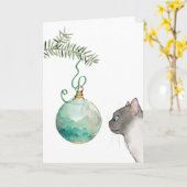 Cat Reflection in a Ornament Weihnachtskarte Karte (Gelbe Blume)