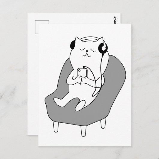 Cat Relaxing Musik auf Kopfhörern hören Postkarte (Vorne/Hinten)