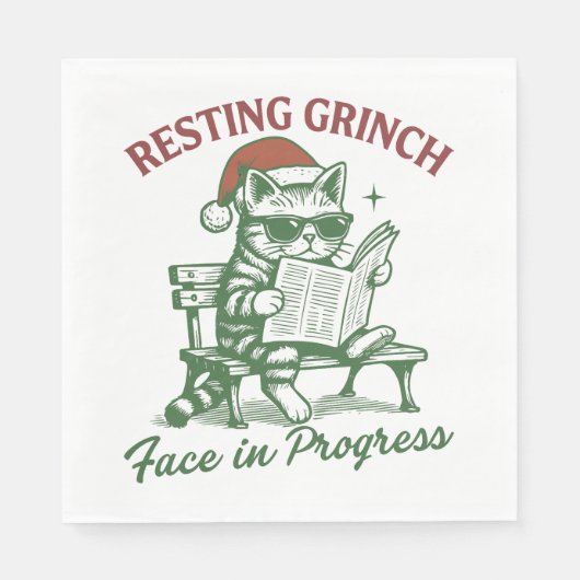 Cat Resting Grinch Face in Progress Holiday Serviette (Vorderseite)
