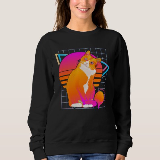 Cat Retro 80s Style Vintage Cat Sweatshirt (Vorderseite)