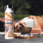 Cat Retro Minimalistisch Modern Personalisiert Trinkflasche