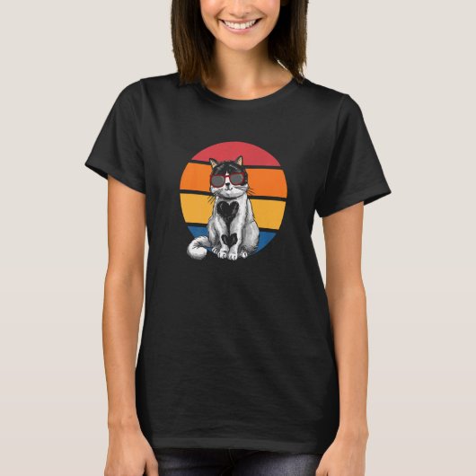 Cat Retro Sunset Cat Sunset I Cat T-Shirt (Vorderseite)
