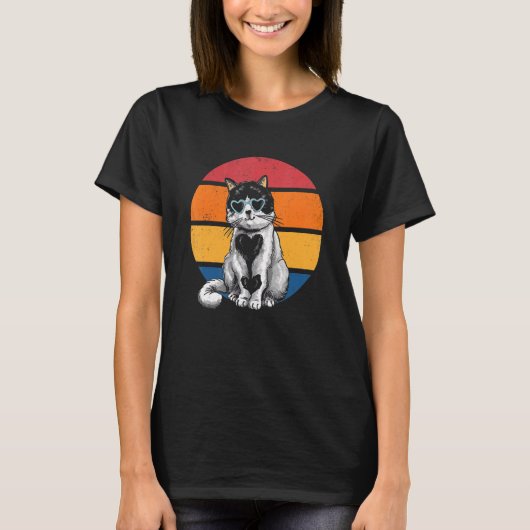 Cat Retro Sunset Cat Sunset I Retro Chat T-Shirt (Vorderseite)