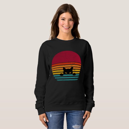 Cat retro vintage sunset peeking sweatshirt (Vorne ganz)