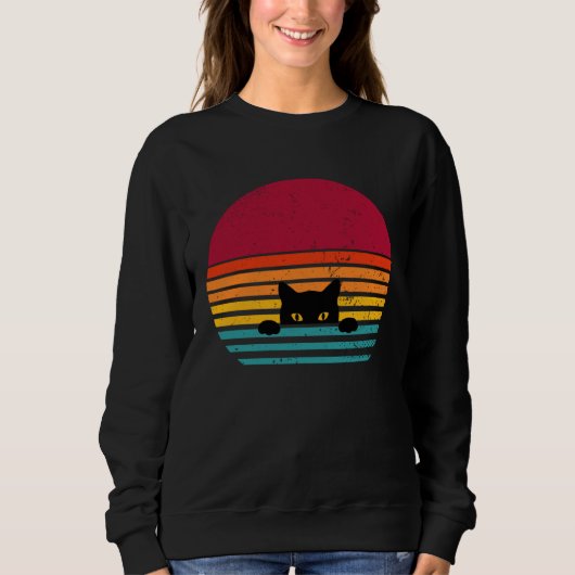 Cat retro vintage sunset peeking sweatshirt (Vorderseite)