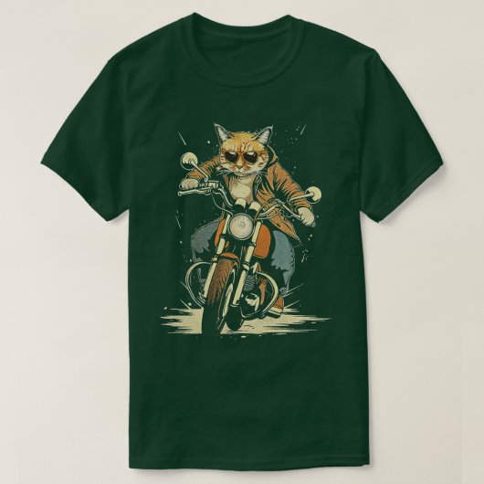 Cat Rides Motorrad T-Shirt (Design vorne)
