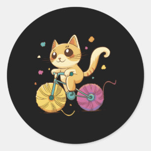 Cat Riding A Bike Runder Aufkleber