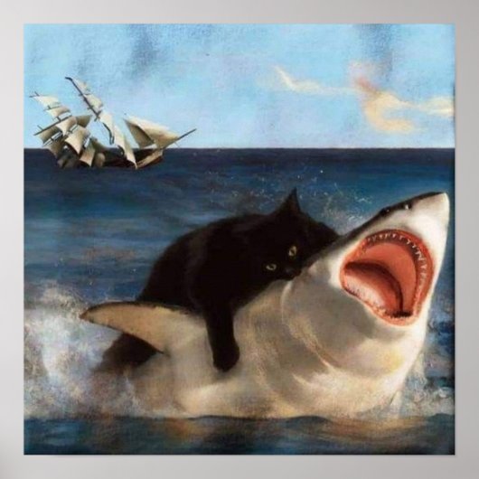 Cat Riding a Shark Poster (Vorne)