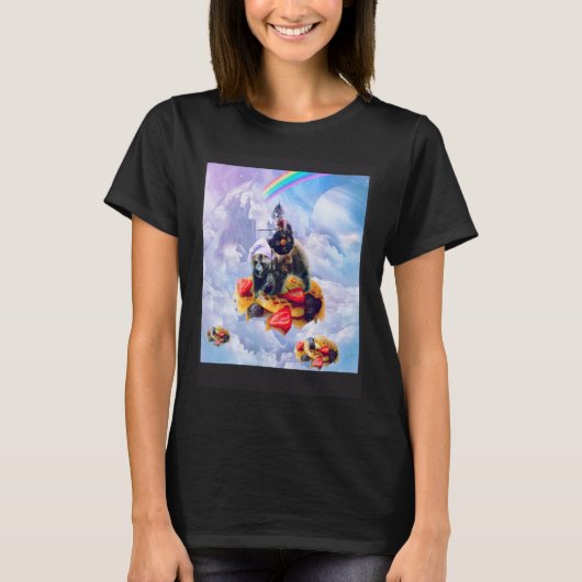 Cat Riding Bear On Clouds And Waffles T-Shirt (Vorderseite)