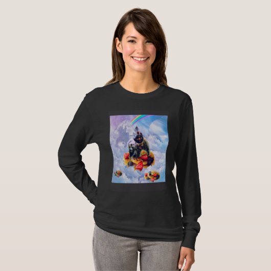 Cat Riding Bear On Clouds And Waffles T-Shirt (Vorne ganz)