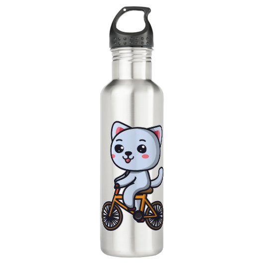 Cat Riding Bicycle Cat Design Geschenke für Frauen Edelstahlflasche (Vorderseite)