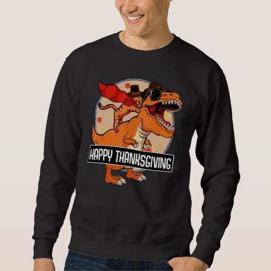 Cat Riding Dinosaur Happy Thanksgiving Day Cute re Sweatshirt (Vorderseite)