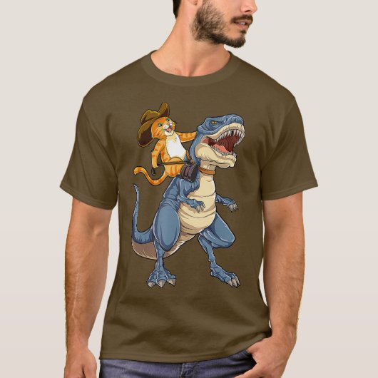 Cat Riding Dinosaur T rex Funny Purrassic Kitty T-Shirt (Vorderseite)