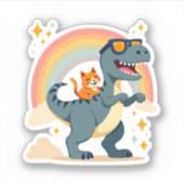 Cat Riding Dinosaur T-Rex Kitten Rainbow Dino Funn Aufkleber (Vorderseite)