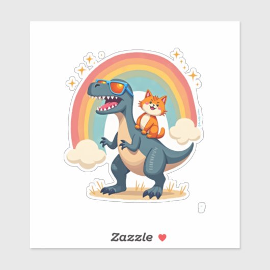 Cat Riding Dinosaur T-Rex Kitten Rainbow Dino Funn Aufkleber (Blatt)
