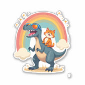 Cat Riding Dinosaur T-Rex Kitten Rainbow Dino Funn Aufkleber (Vorderseite)