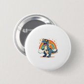 Cat Riding Dinosaur T-Rex Kitten Rainbow Dino Funn Button (Vorne & Hinten)