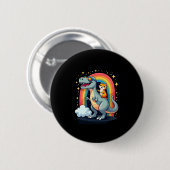 Cat Riding Dinosaur T-Rex Kitten Rainbow Dino Funn Button (Vorne & Hinten)