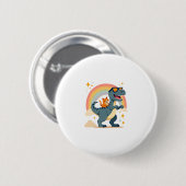 Cat Riding Dinosaur T-Rex Kitten Rainbow Dino Funn Button (Vorne & Hinten)