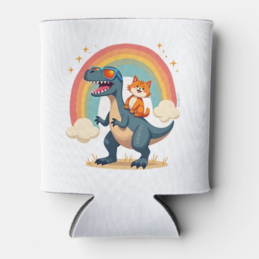 Cat Riding Dinosaur T-Rex Kitten Rainbow Dino Funn Dosenkühler (Vorderseite)