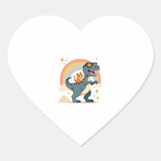 Cat Riding Dinosaur T-Rex Kitten Rainbow Dino Funn Herz-Aufkleber