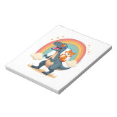 Cat Riding Dinosaur T-Rex Kitten Rainbow Dino Funn Notizblock (Rotiert)