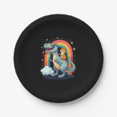 Cat Riding Dinosaur T-Rex Kitten Rainbow Dino Funn Pappteller (Vorderseite)
