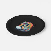 Cat Riding Dinosaur T-Rex Kitten Rainbow Dino Funn Pappteller (Schrägansicht)