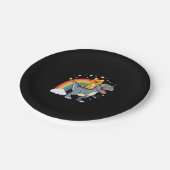 Cat Riding Dinosaur T-Rex Kitten Rainbow Dino Funn Pappteller (Schrägansicht)
