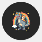 Cat Riding Dinosaur T-Rex Kitten Rainbow Dino Funn Runder Aufkleber (Vorderseite)
