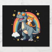 Cat Riding Dinosaur T-Rex Kitten Rainbow Dino Funn Schaumweinetikett (Einzelnes Label)
