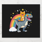 Cat Riding Dinosaur T-Rex Kitten Rainbow Dino Funn Schaumweinetikett (Einzelnes Label)