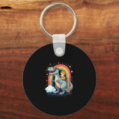 Cat Riding Dinosaur T-Rex Kitten Rainbow Dino Funn Schlüsselanhänger (Vorderseite)