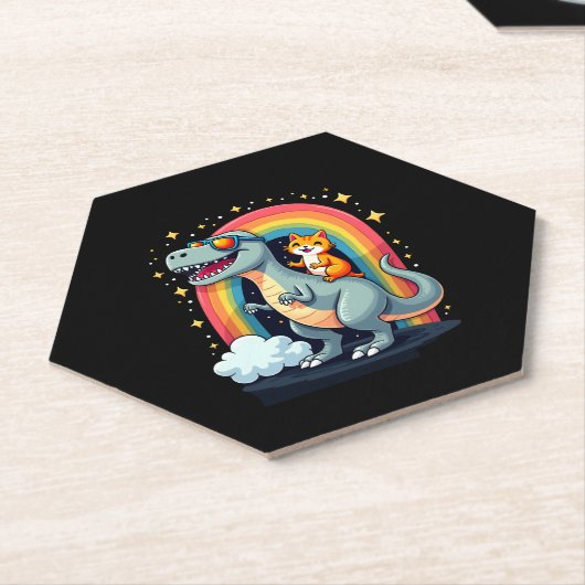 Cat Riding Dinosaur T-Rex Kitten Rainbow Dino Funn Untersetzer (angewinkelt)