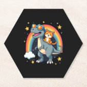 Cat Riding Dinosaur T-Rex Kitten Rainbow Dino Funn Untersetzer (Vorderseite)