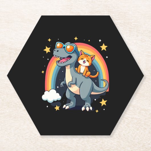Cat Riding Dinosaur T-Rex Kitten Rainbow Dino Funn Untersetzer (Vorderseite)