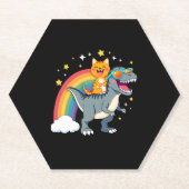 Cat Riding Dinosaur T-Rex Kitten Rainbow Dino Funn Untersetzer (Vorderseite)