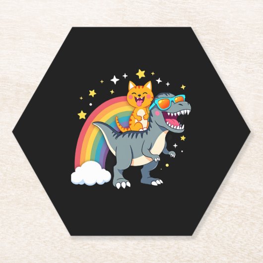Cat Riding Dinosaur T-Rex Kitten Rainbow Dino Funn Untersetzer (Vorderseite)