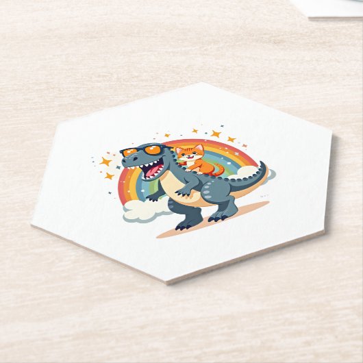 Cat Riding Dinosaur T-Rex Kitten Rainbow Dino Funn Untersetzer (angewinkelt)