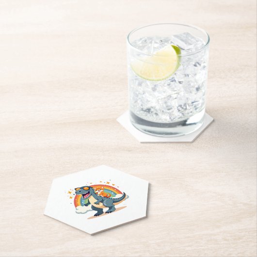 Cat Riding Dinosaur T-Rex Kitten Rainbow Dino Funn Untersetzer (Vor Ort)