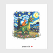Cat Riding Dinosaur T-Rex Starry Night Cat Lover ( Aufkleber (Blatt)