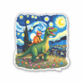 Cat Riding Dinosaur T-Rex Starry Night Cat Lover ( Aufkleber (Vorderseite)