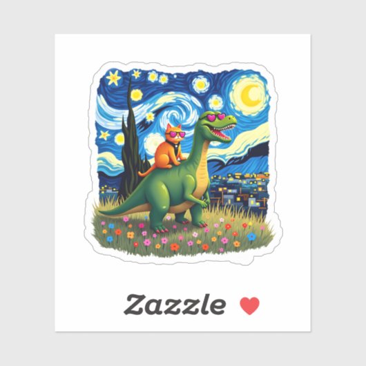 Cat Riding Dinosaur T-Rex Starry Night Cat Lover ( Aufkleber (Blatt)